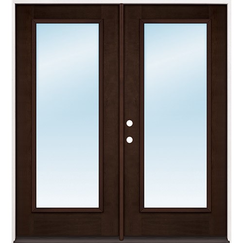 Full Lite Clear Low-E Espresso Mahogany Prehung Double Wood Door Unit