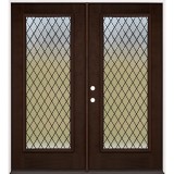 Diamond Granite Full Lite Espresso Mahogany Prehung Double Wood Door Unit #393