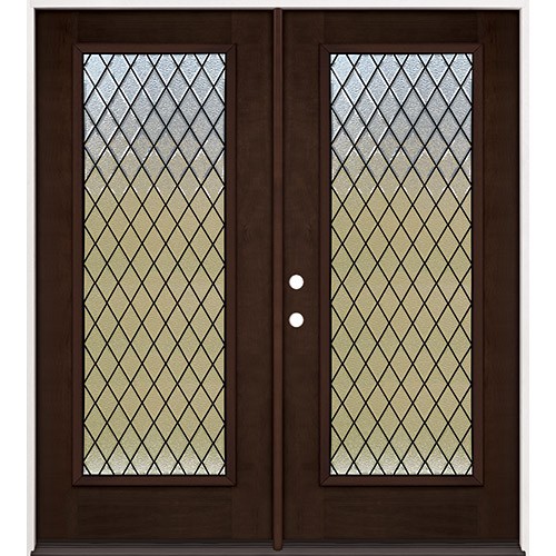 Diamond Granite Full Lite Espresso Mahogany Prehung Double Wood Door Unit #393