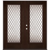 Diamond Full Lite Espresso Mahogany Prehung Double Wood Door Unit #394