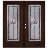 Fleur-de-lis Full Lite Espresso Mahogany Prehung Double Wood Door Unit #84
