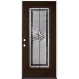 Fleur-de-lis Full Lite Espresso Mahogany Prehung Wood Door Unit #84
