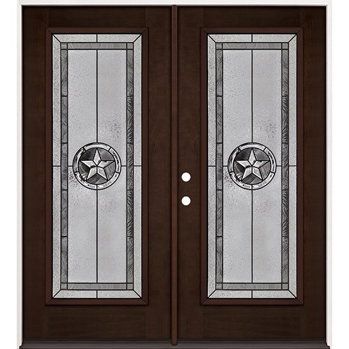 Texas Star Full Lite Espresso Mahogany Prehung Double Wood Door Unit #90