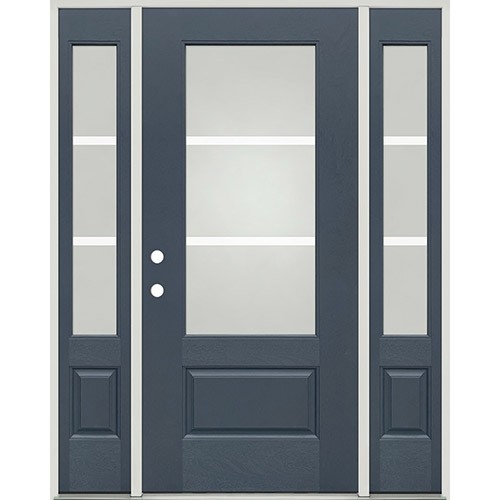 Modern 3/4 Lite Fiberglass Prehung Door Unit with Sidelites in Slate Gray Finish #259