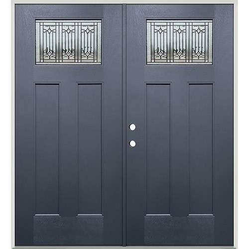 Craftsman Fiberglass Prehung Double Door Unit in Slate Gray Finish #234