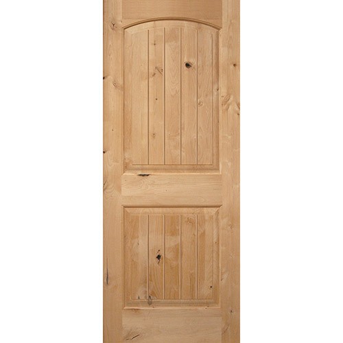 Interior 6'8" x 1-3/4" 2-Panel Arch V-Groove Knotty Alder Wood Door Slab Interior 6'8" x 1-3/4" 2-Panel Arch V-Groove Knotty Alder Wood Door Slab