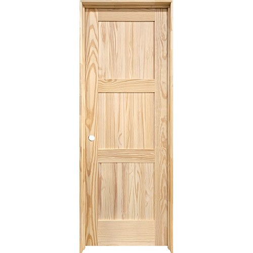 6'8" Tall 3-Panel Shaker Pine Interior Wood Door with Jamb Kit