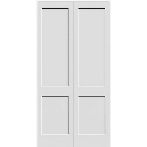 8'0" Tall 2-Panel Shaker Primed Interior Prehung Wood Double Door Unit