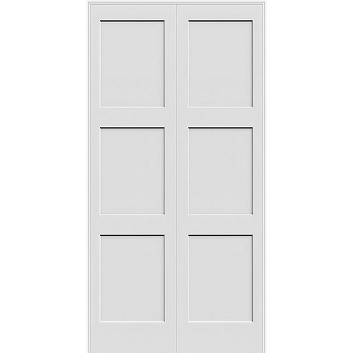 8'0" Tall 3-Panel Shaker Primed Interior Prehung Wood Double Door Unit