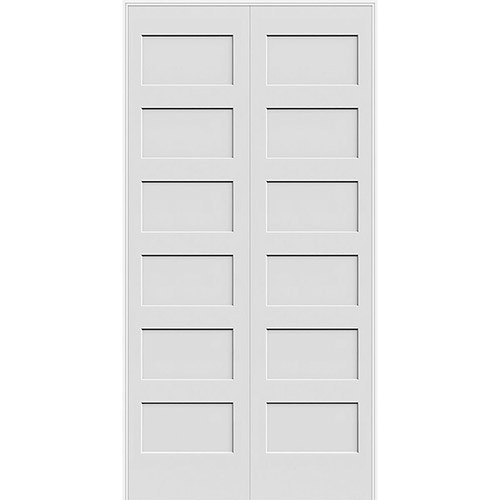 8'0" Tall 6-Panel Shaker Primed Interior Prehung Wood Double Door Unit