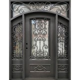 74" x 97" Rhodes Arch Top Iron Prehung Door Unit with Sidelites and Transom