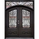 74" x 97" Rhodes Arch Top Iron Prehung Double Door Unit with Transom
