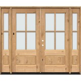 4-Lite Low-E Knotty Alder Prehung Wood Double Door Unit with Sidelites