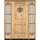 Rustic Knotty Alder Wood Square Top Door Unit with Sidelites and Speakeasy #UK240