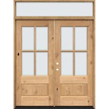 4-Lite Low-E Knotty Alder Prehung Wood Double Door Unit with Transom