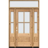 4-Lite Low-E Knotty Alder Prehung Wood Door Unit with Sidelites and Transom