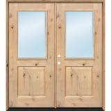 Half Lite Low-E Knotty Alder Wood Double Door Unit