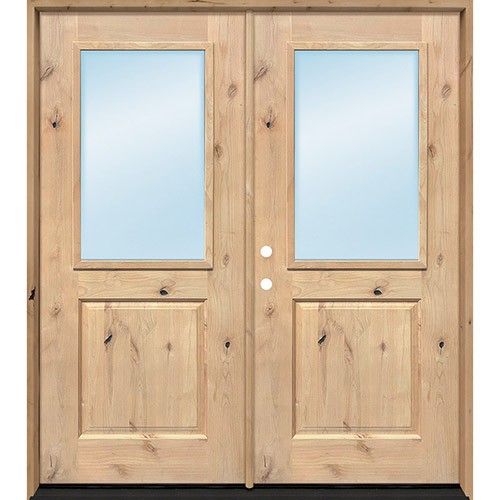 Half Lite Low-E Knotty Alder Wood Double Door Unit Half Lite Low-E Knotty Alder Wood Double Door Unit