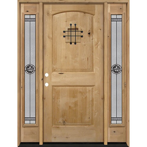 Rustic Knotty Alder Wood Door Unit with #90 Star Sidelites #UK26 Rustic Knotty Alder Wood Door Unit with #90 Star Sidelites #UK26