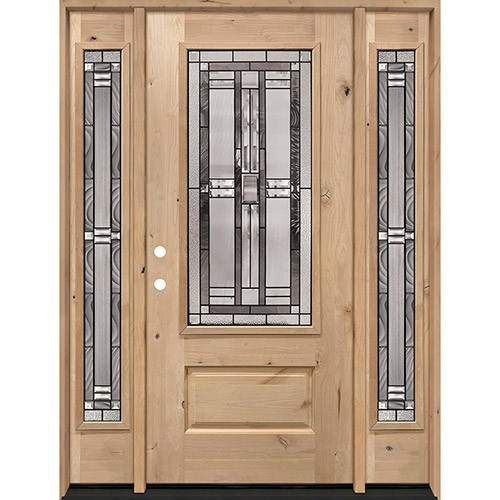 3/4 Lite Knotty Alder Wood Door Unit with Sidelites #277