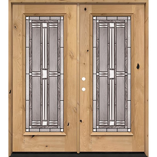 Full Lite Knotty Alder Wood Double Door Unit #297