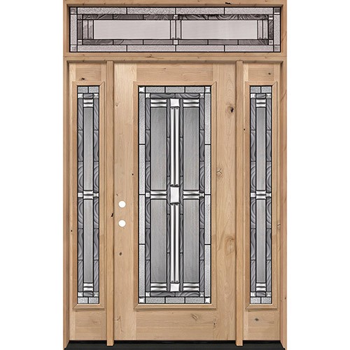 Full Lite Knotty Alder Wood Door Unit with Transom #297