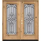 Full Lite Knotty Alder Wood Double Door Unit #299
