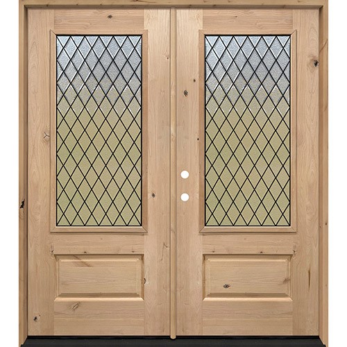 Diamond Granite 3/4 Lite Knotty Alder Wood Double Door Unit #373