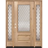 Diamond 3/4 Lite Knotty Alder Wood Door Unit with Sidelites #374