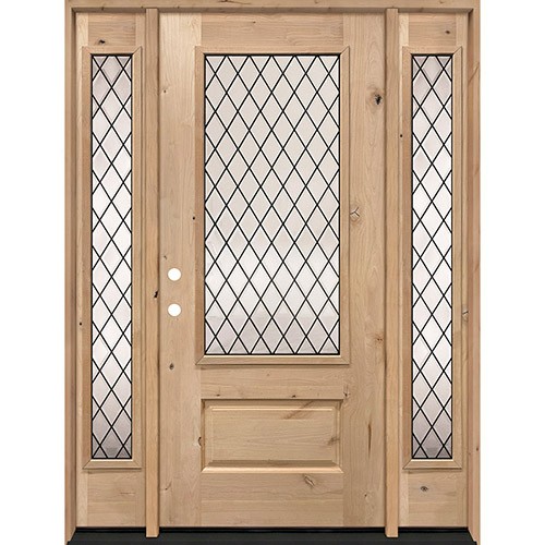 Diamond 3/4 Lite Knotty Alder Wood Door Unit with Sidelites #374 Diamond 3/4 Lite Knotty Alder Wood Door Unit with Sidelites #374