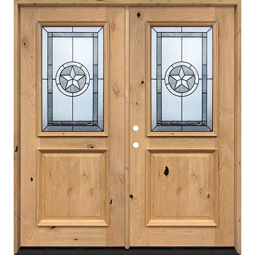 Half Lite Star Knotty Alder Wood Double Door Unit #40