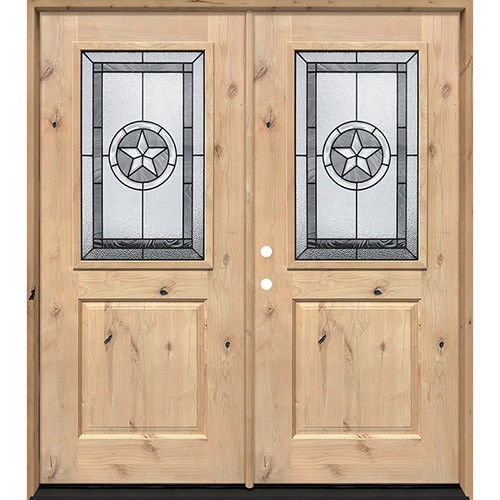 Half Lite Star Knotty Alder Wood Double Door Unit #40 Half Lite Star Knotty Alder Wood Double Door Unit #40