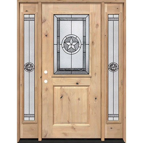 Half Lite Star Knotty Alder Wood Door Unit with Sidelites #40