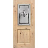 Half Lite Fleur-de-lis Knotty Alder Wood Door Slab #41