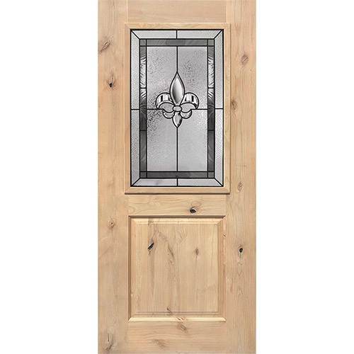 Half Lite Fleur-de-lis Knotty Alder Wood Door Slab #41 Half Lite Fleur-de-lis Knotty Alder Wood Door Slab #41