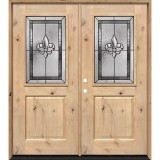 Half Lite Fleur-de-lis Knotty Alder Wood Double Door Unit #41