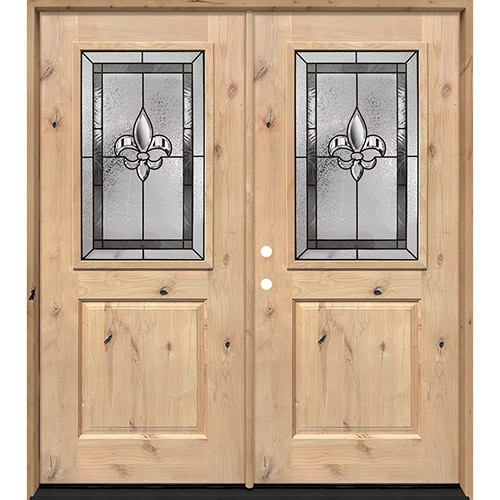 Half Lite Fleur-de-lis Knotty Alder Wood Double Door Unit #41 Half Lite Fleur-de-lis Knotty Alder Wood Double Door Unit #41