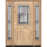 Half Lite Fleur-de-lis Knotty Alder Wood Door Unit with Sidelites #41