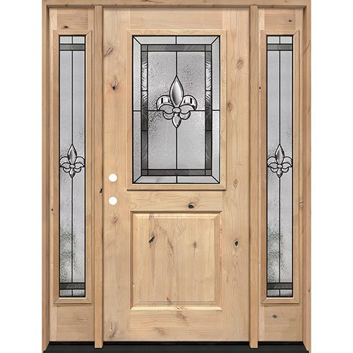 Half Lite Fleur-de-lis Knotty Alder Wood Door Unit with Sidelites #41 Half Lite Fleur-de-lis Knotty Alder Wood Door Unit with Sidelites #41