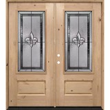 Fleur-de-lis 3/4 Lite Knotty Alder Wood Double Door Unit #48