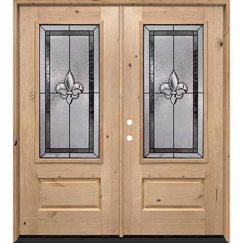 Fleur-de-lis 3/4 Lite Knotty Alder Wood Double Door Unit #48