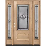 Fleur-de-lis 3/4 Lite Knotty Alder Wood Door Unit with Sidelites #48