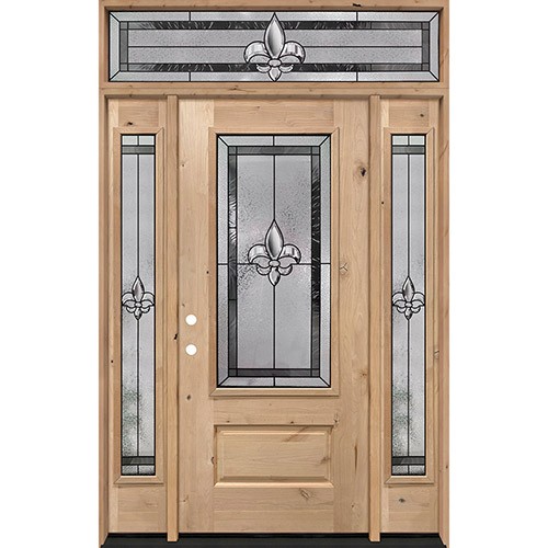 Fleur-de-lis 3/4 Lite Knotty Alder Wood Door Unit with Transom #48