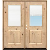 Half Mini-blind Knotty Alder Wood Double Door Unit