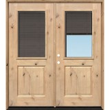 Slate Half Mini-blind Knotty Alder Wood Double Door Unit