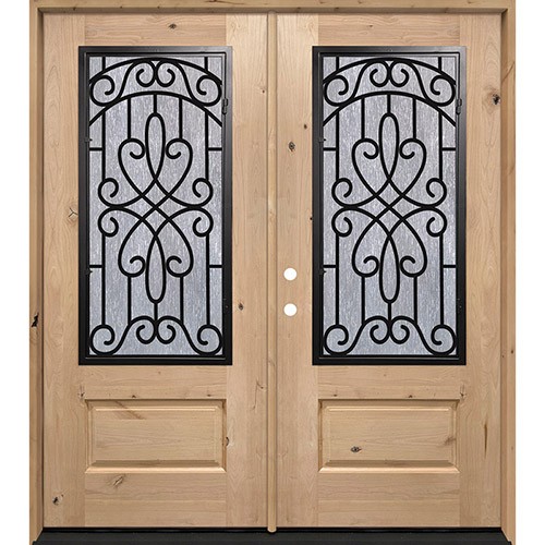 3/4 Iron Grille Knotty Alder Wood Double Door Unit #62
