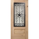 3/4 Iron Grille Texas Star Knotty Alder Wood Door Slab #75