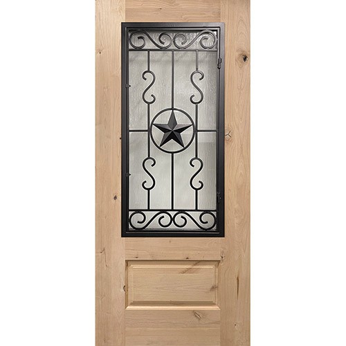 3/4 Iron Grille Texas Star Knotty Alder Wood Door Slab #75