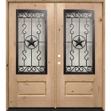 3/4 Iron Grille Texas Star Knotty Alder Wood Double Door Unit #75