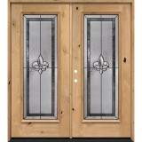Fleur-de-lis Full Lite Knotty Alder Wood Double Door Unit #84